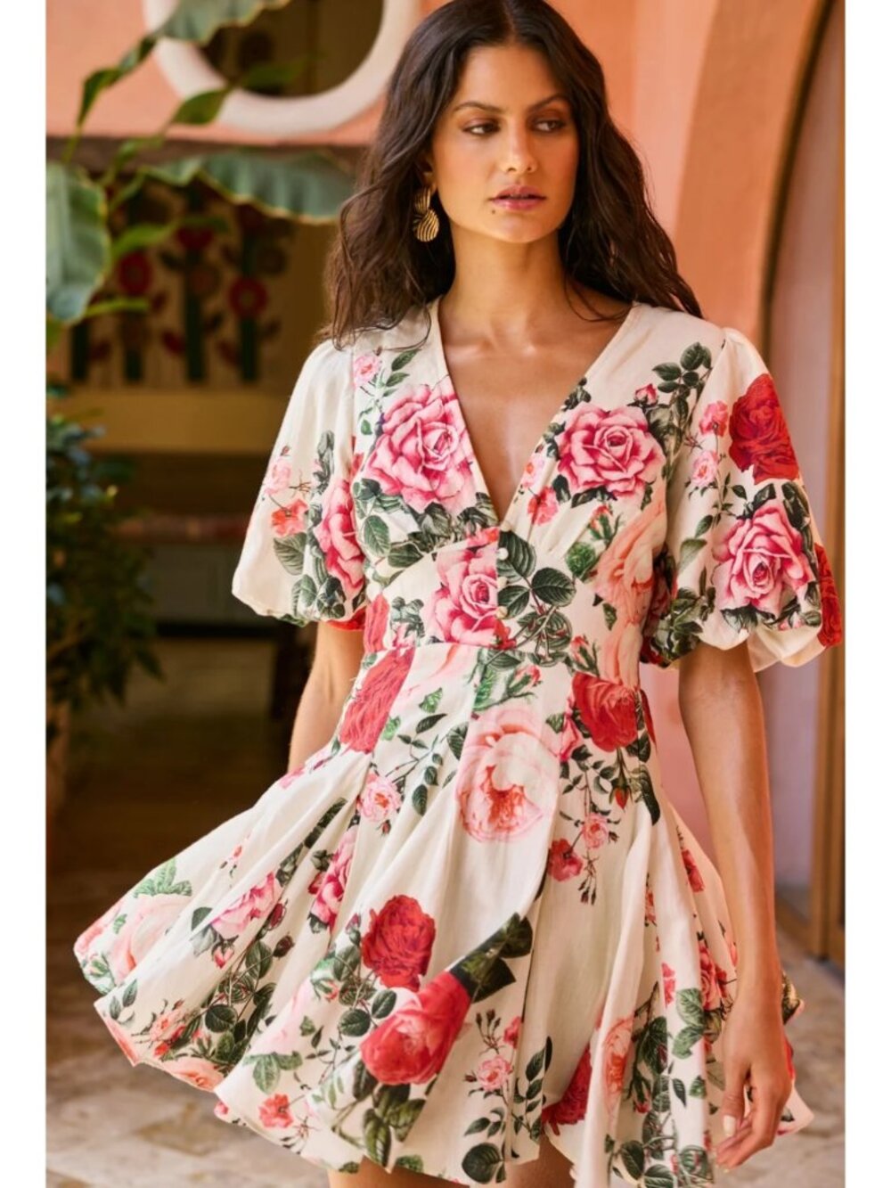 Hemant & Nandita Naaz Floral Skater Mini Dress Cream Red Size Small - Picture 11 of 14